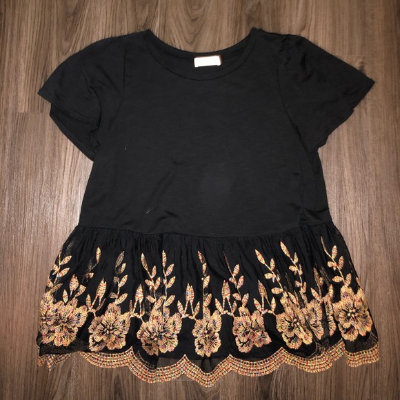 Altar'd State Tops - Black Flowy Peplum Top